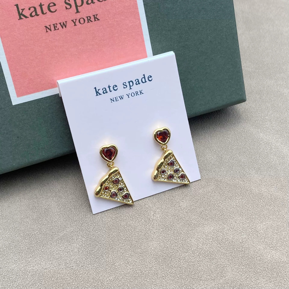 kate spade Style Small Heart Pizza Shape Rhinestone Earrings